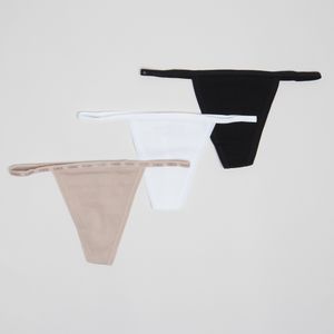 Womens Black/White 3pk Lace G-String Thong