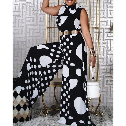 Women Print Polka Dot Sleeveless Jumpsuit Black White Aomei South Africa Zando