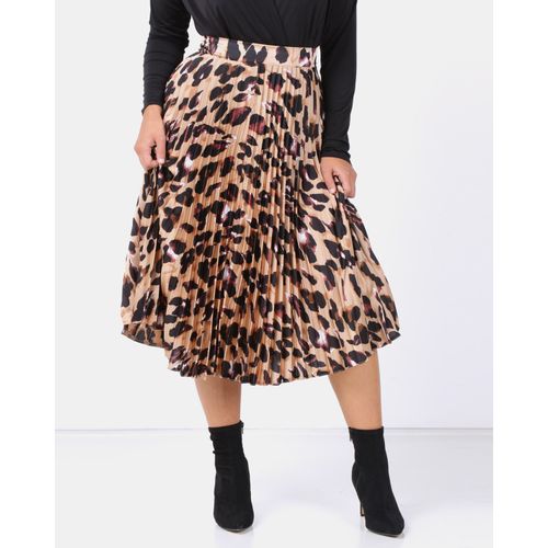 Curves Brown Leopard Print Pleated Satin Midi Skirt New Look | Price in ...