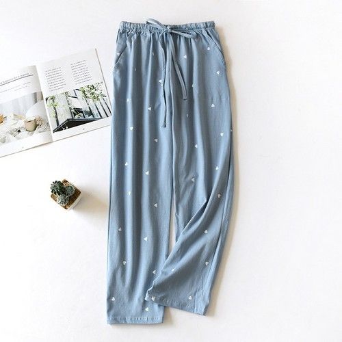 Ladies Comfy Cotton Solid Coloured Drawstring Pyjama Pants, Blue JAVING ...