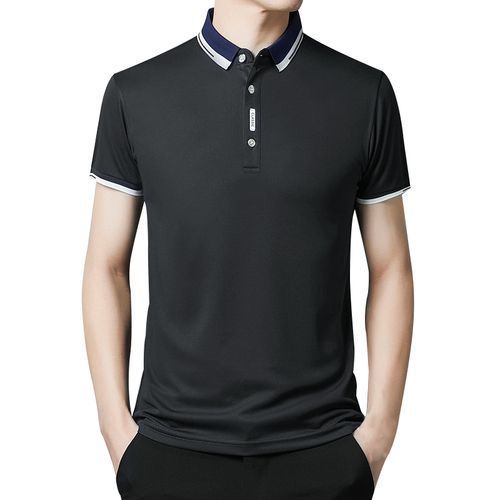 Men's Cotton Casual Short Sleeved Polo T-Shirt - Black Fashion Clothing ...