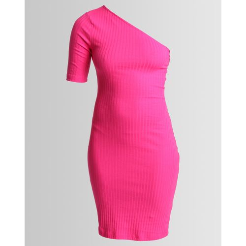 Off the Shoulder Ribbed Bodycon Midi Dress Bright Pink New Look | Price ...