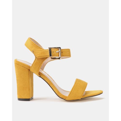 mustard block heel shoes