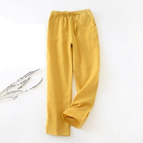 Drawstring linen Look Wide Leg Pyjama Pants, Yellow JAVING | South ...