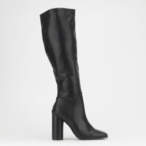 Lasia Black Faux Suede Block Heel Diamante Detail Boots – BowsBoutiques