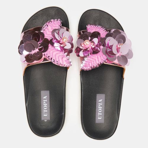 Metallic Flower Flatform Sandals White/Pink Utopia | South Africa | Zando