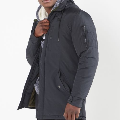 Anchor Fish-Tail Padded Parka Jacket With Sherpa Lined Hood Black Cutty ...