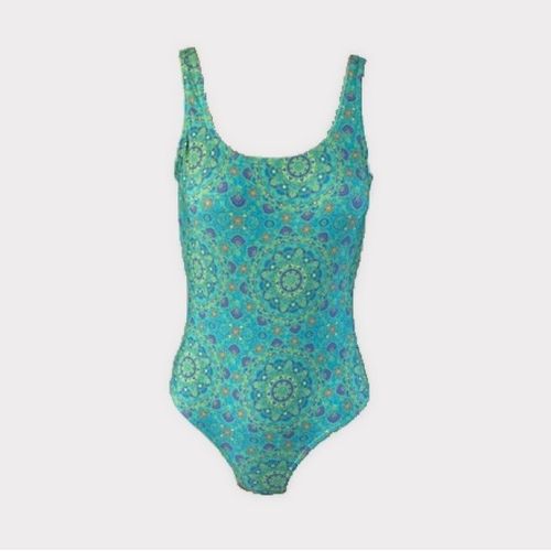 Womens Low Back One Piece Swimsuit with shelf bra - Cezanne print Just Jump, South Africa