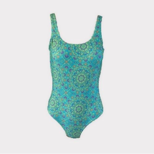 Womens Low Back One Piece Swimsuit with shelf bra - Cezanne print