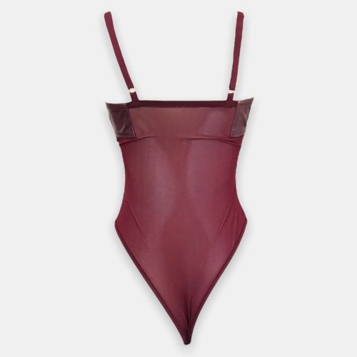 Leather PU & Mesh Bodysuit Top Ruby Red MishMesh Boutique