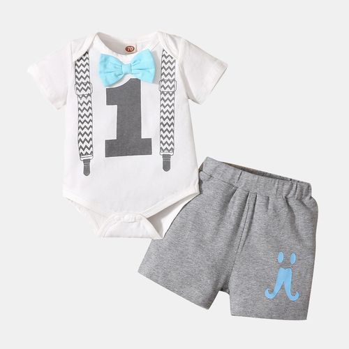 Newborn Baby Boys Outfit Short Sleeve Bodysuit with Bow + Elastic Waist ...