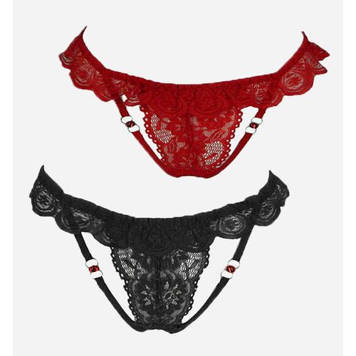 Lace Thong 2 Set Black & Red Emadee, South Africa