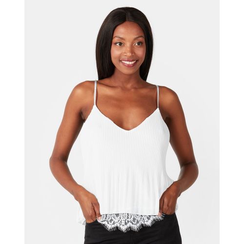 Georgette Pleated Cami Lace Hem Top White UB Creative | Price in South ...