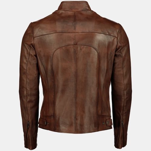 Men's Tan Waxed Brown Slim Fit Classic Leather Jacket- Supreme Leather