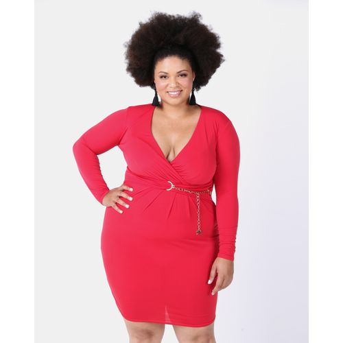 Plus Size Chain Belt Wrap Dress Red ...