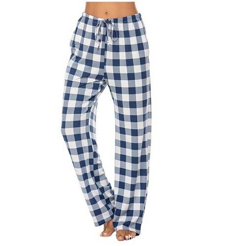 Ladies Comfy Plaid Printed Drawstring Pyjama Pants, Light Blue-Dark ...