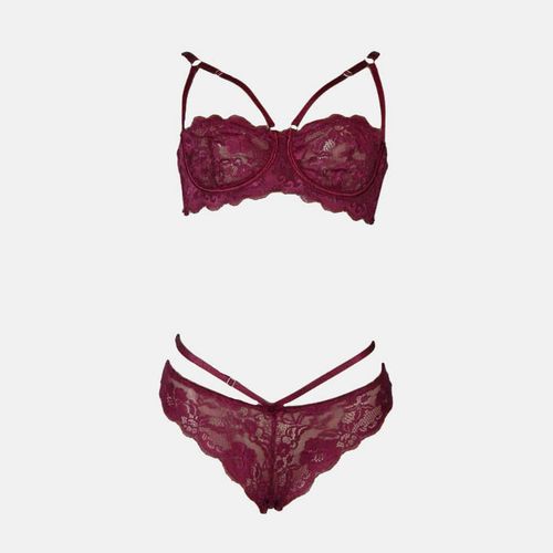 Adjustable Lace Bra and Thong Lingerie Burgundy Amila