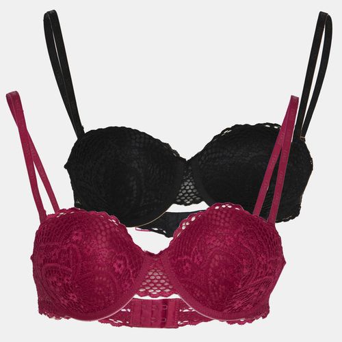 2PK Galloon Lace Multiway Bra In Gore With Branded Elastic Straps Hot Pink  / Black Kangol, South Africa