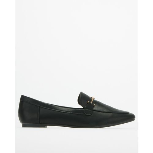 black loafers with gold bar