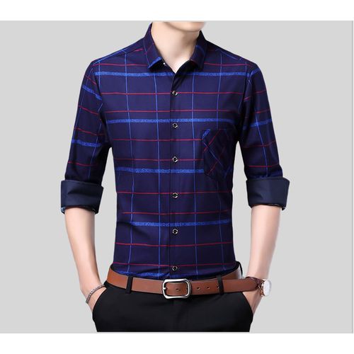 Men's Long Sleeve Shirt Blue Modern | South Africa | Zando
