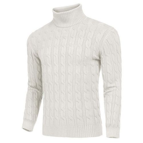 Mens Winter Long Sleeve High Neck Pullover Jacquard Sweater, Creamy ...