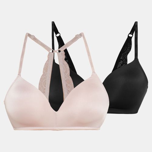 2PK Non-Wired A-Frame Bra MF & Lace With Branded Elastic Straps Mocha &  Black Kangol, South Africa