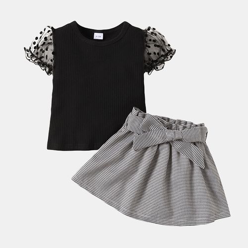 Toddler Girl Fashion Black Bubble Sleeve Plaid Skirt Set Linx | South ...