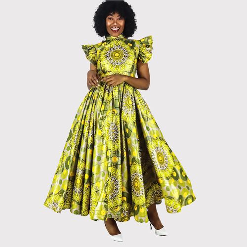 Double Flare Dress Green Africa Fashion House, South Africa