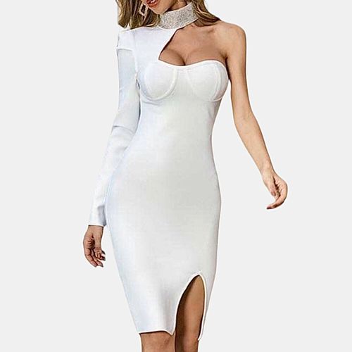 Bandage Neck Diamanté One Sleeve Dress White MishMesh Boutique | South ...