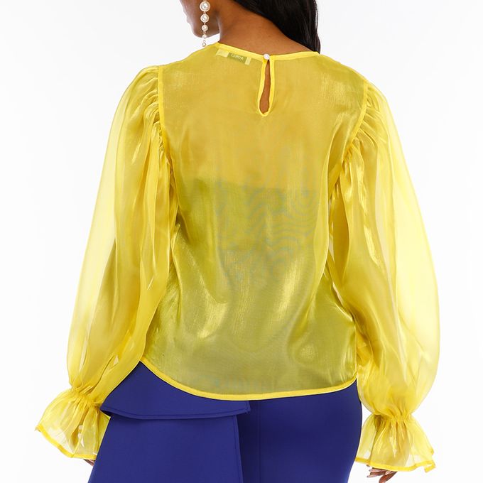 Women Lantern Sleeve See-Through Blouse Yellow Aomei | Price in South ...