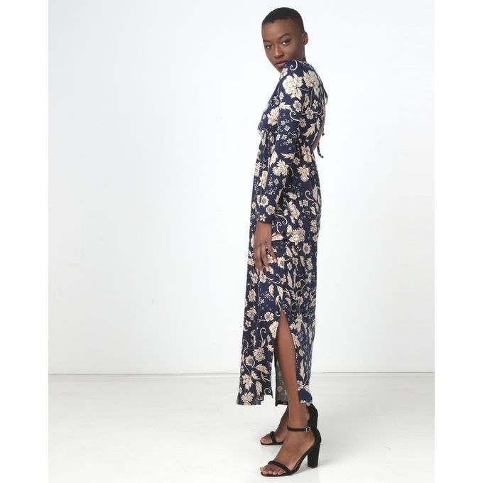 Legit Long Wrap Waist Floral Knit Maxi Dress Navy Legit | Price in ...
