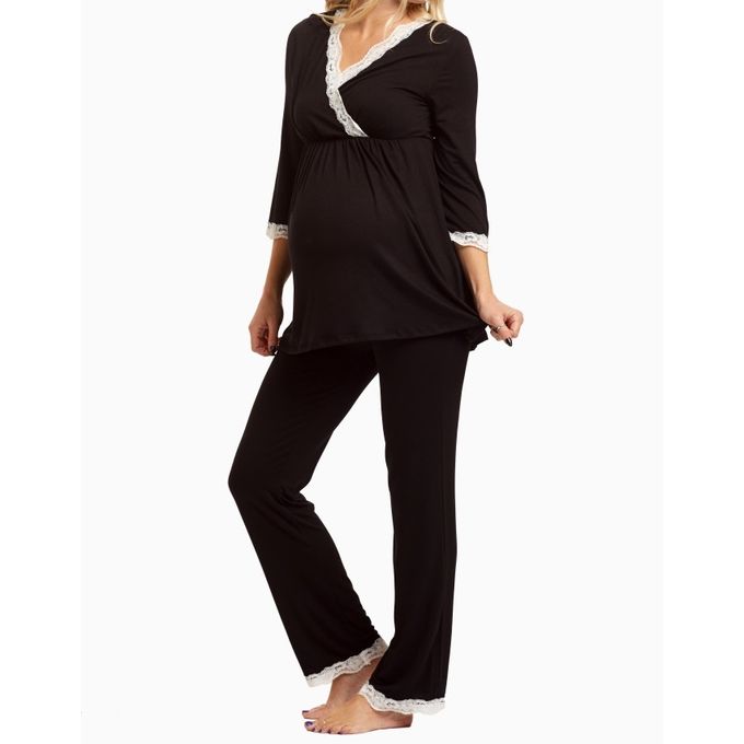 Nursing Maternity Lace Pyjama Set Black Absolute Maternity | South ...