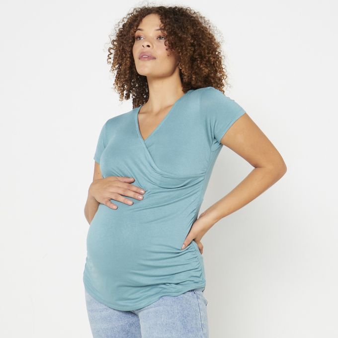 Maternity Knit Wrap Short Sleeve Tshirt - Sage Utopia | South Africa ...