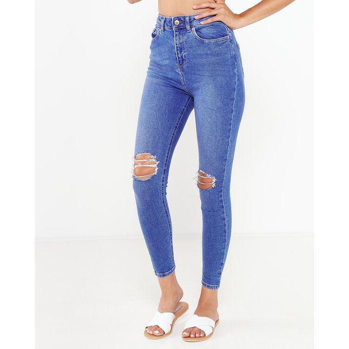 Blue Ripped High Waist Super Skinny Hallie Jeans New Look | Price in ...