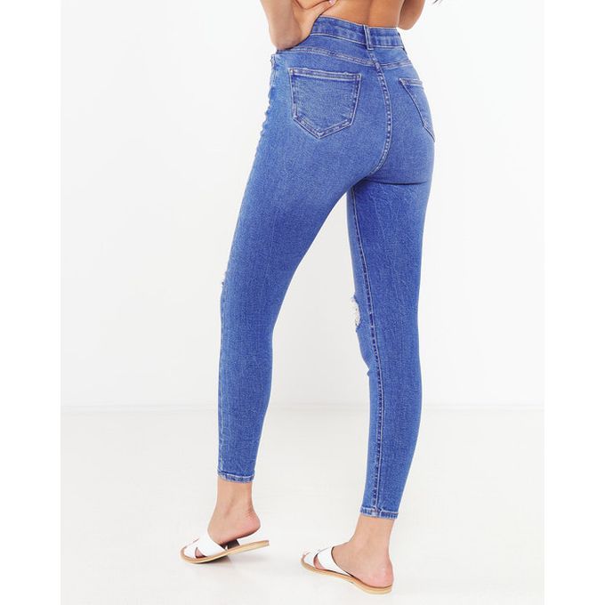 Blue Ripped High Waist Super Skinny Hallie Jeans New Look | Price in ...