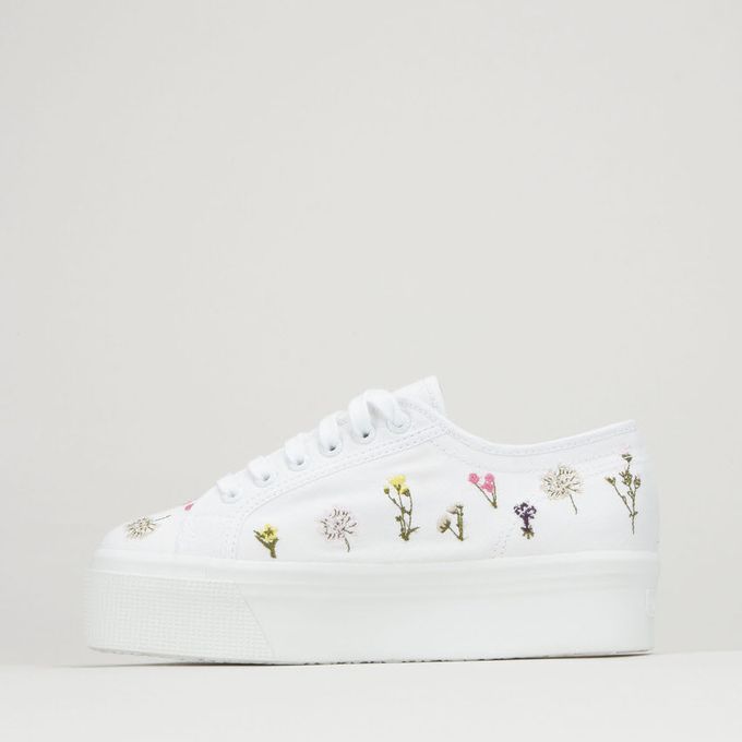 2790 Flower Bloom Embroided Floral Platform Sneaker White Superga ...