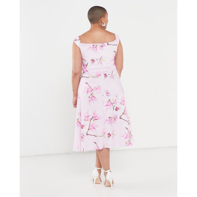 Curves Floral Bardot Midi Dress Pink/Lilac Quiz | Price in South Africa ...