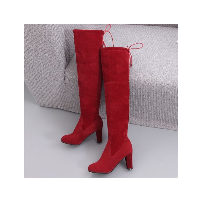Thick Heeled Over The knee Velour Boots, Red JAVING | Price in South ...