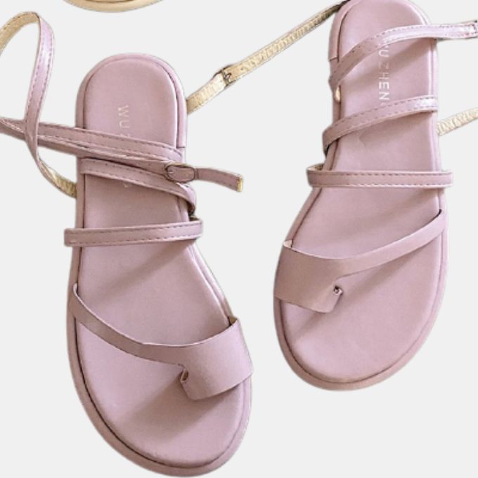 Toe Loop Ankle Strap Gladiator Flat Sandal - Pink Karmiessentials ...