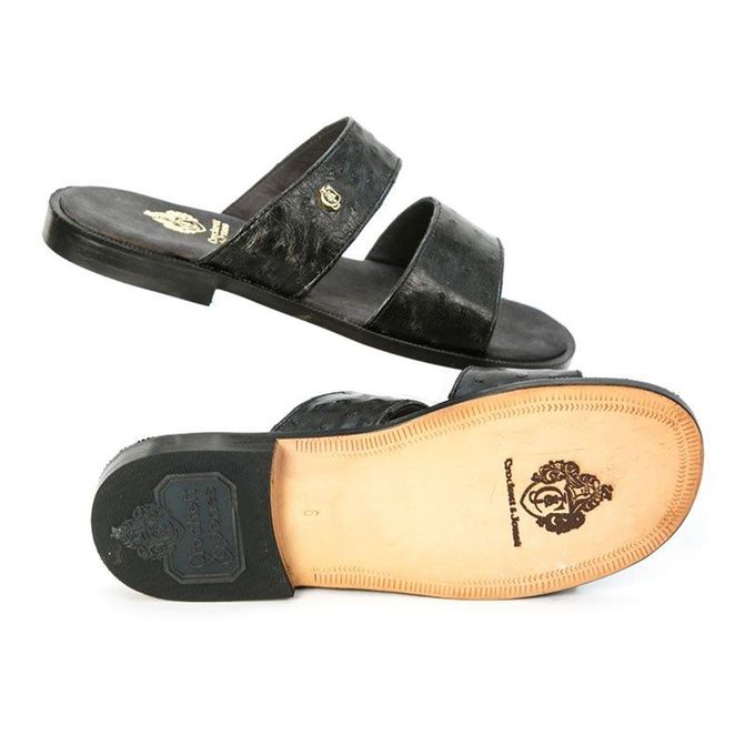 Genuine Ostrich Leather Sandal CJ17393 Double Strap/Black Cape Karoo ...