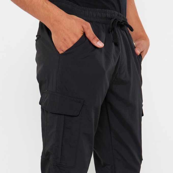 Fine Taslan Cargo Pants with Elasticated Waistband - Black Brave Soul ...