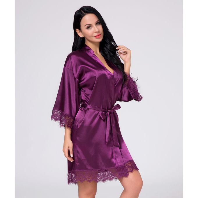 Silk Look Lace Trim Cami Robe, Purple JAVING | South Africa | Zando