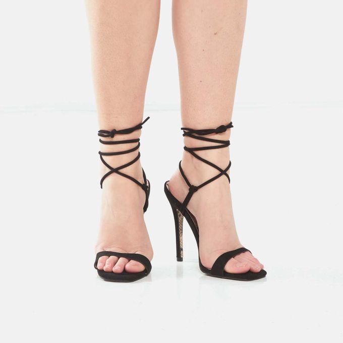 black lace up barely there heels