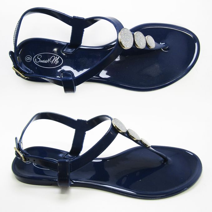 PVC Jelly Sandals Navy with Three Glitter Studs- Robot Sandals & Me ...