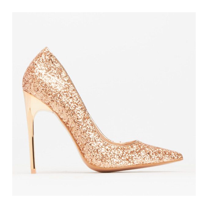 gold glitter court heels