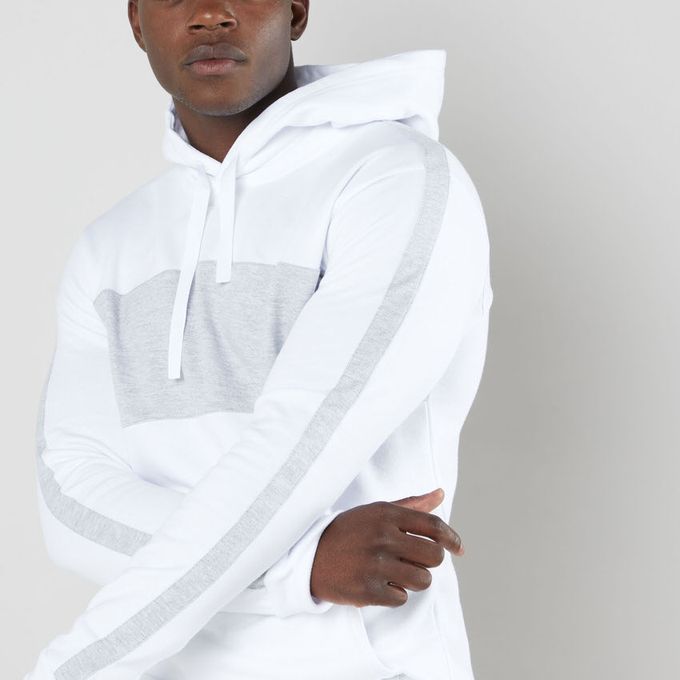 Brushed Cotton Pullover Stripe Hoodie White/Grey Level | Price in South ...