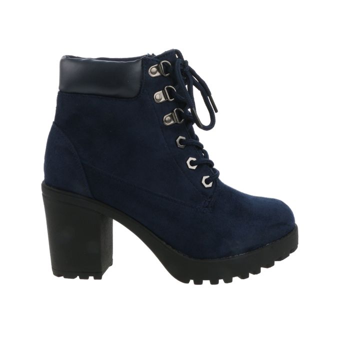 Zoom Andreah Micro Fibre Block Heel Chunky Ankle Boots Navy ZOOM ...
