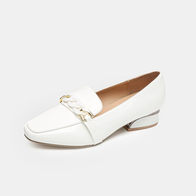 Classic Square Toe Patent Loafers with Dcor JSF9-White TTP | South ...