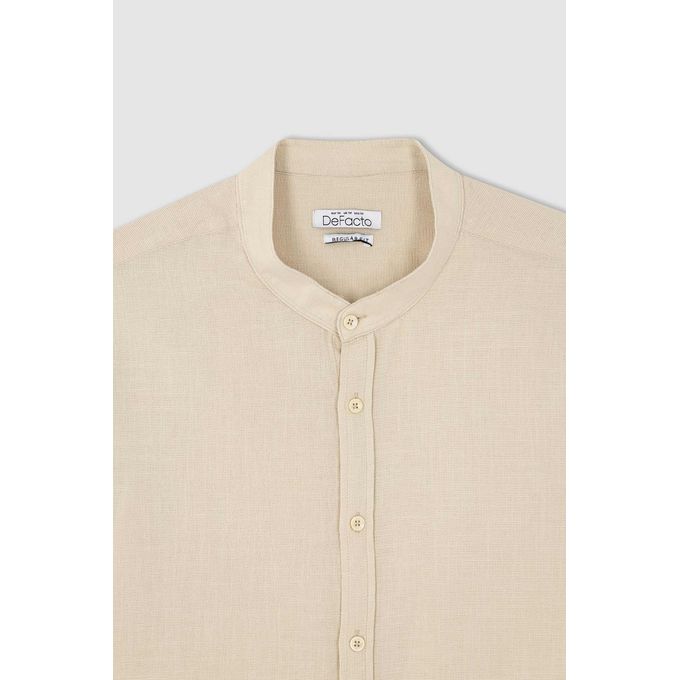 Mandarin Collar Short Sleeve Shirt Cream DeFacto | South Africa | Zando