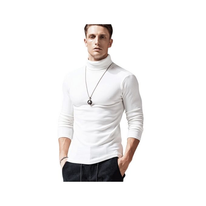Solid Colour Polar Neck Slim Fit T-shirt, White JAVING | South Africa ...